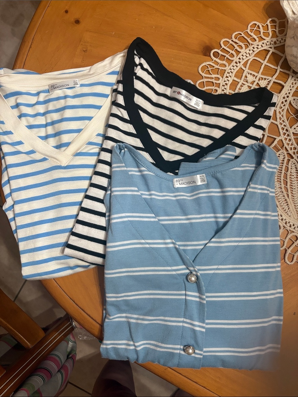 Madison Light Blue & White Striped Short Sleeve Tees - Set of 3